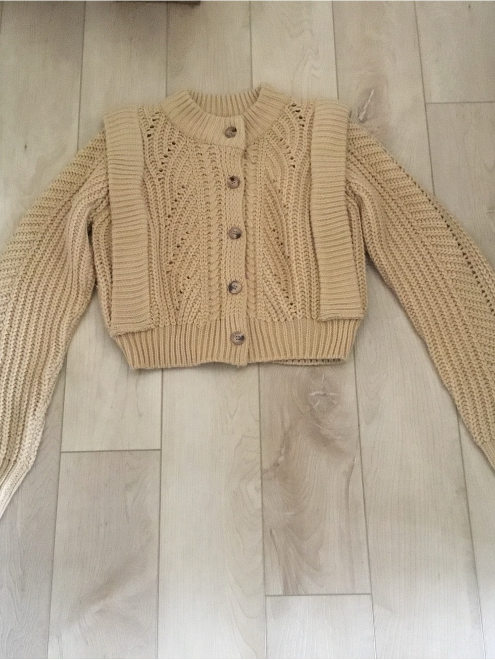 English Factory Cropped Cream Cable Cardigan